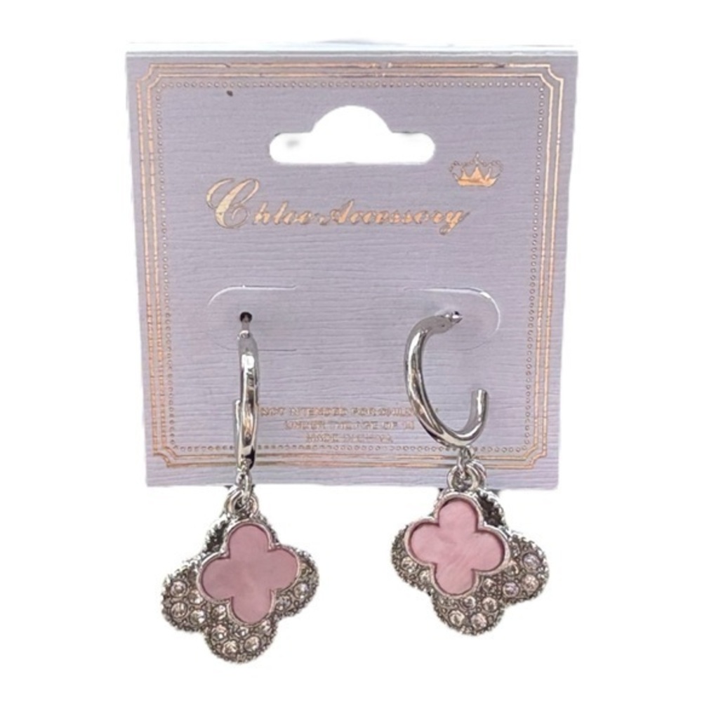 5/$25 Pink & Silver Floral Double Layer Dangle Earrings